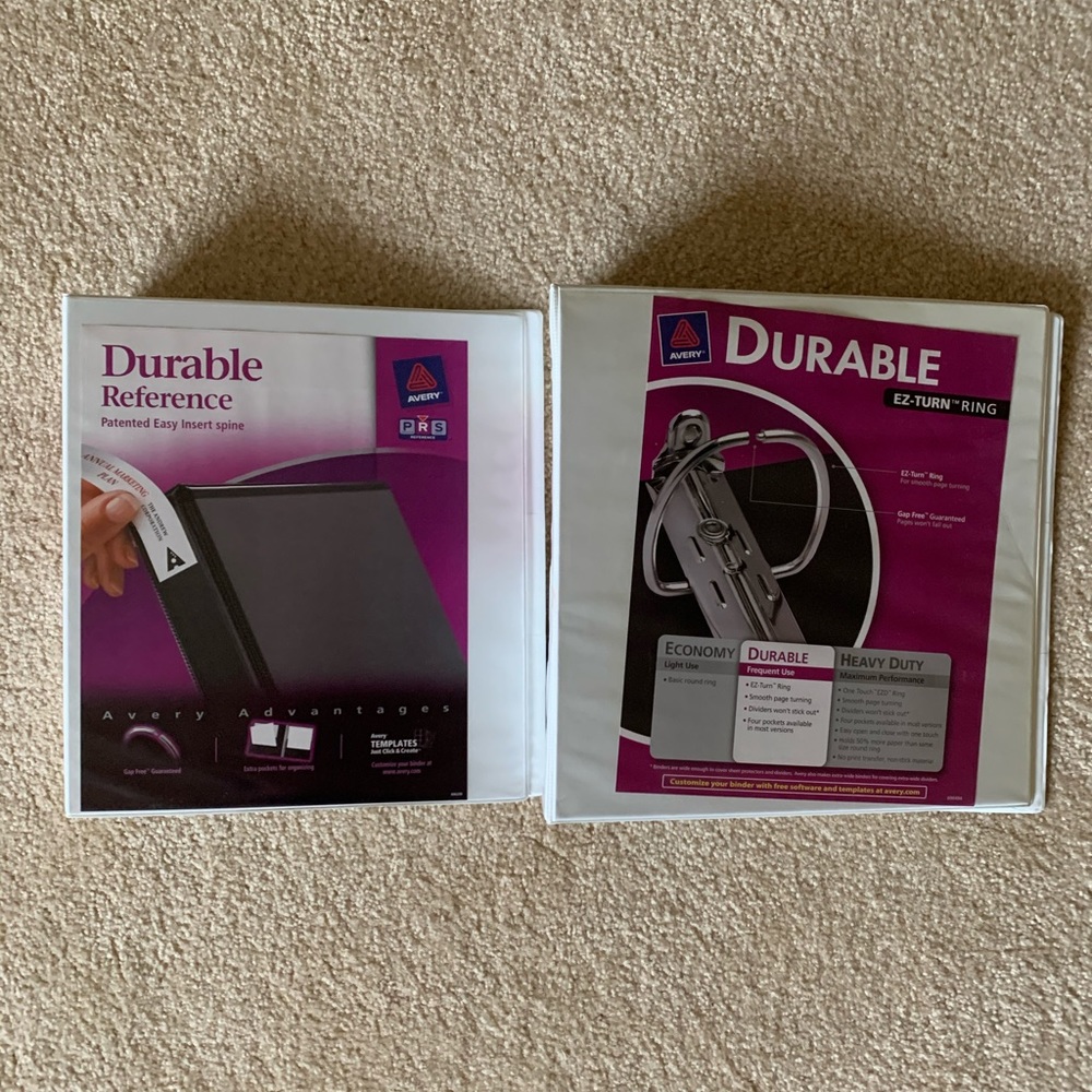 2 Avery Durable 3 Ring binders